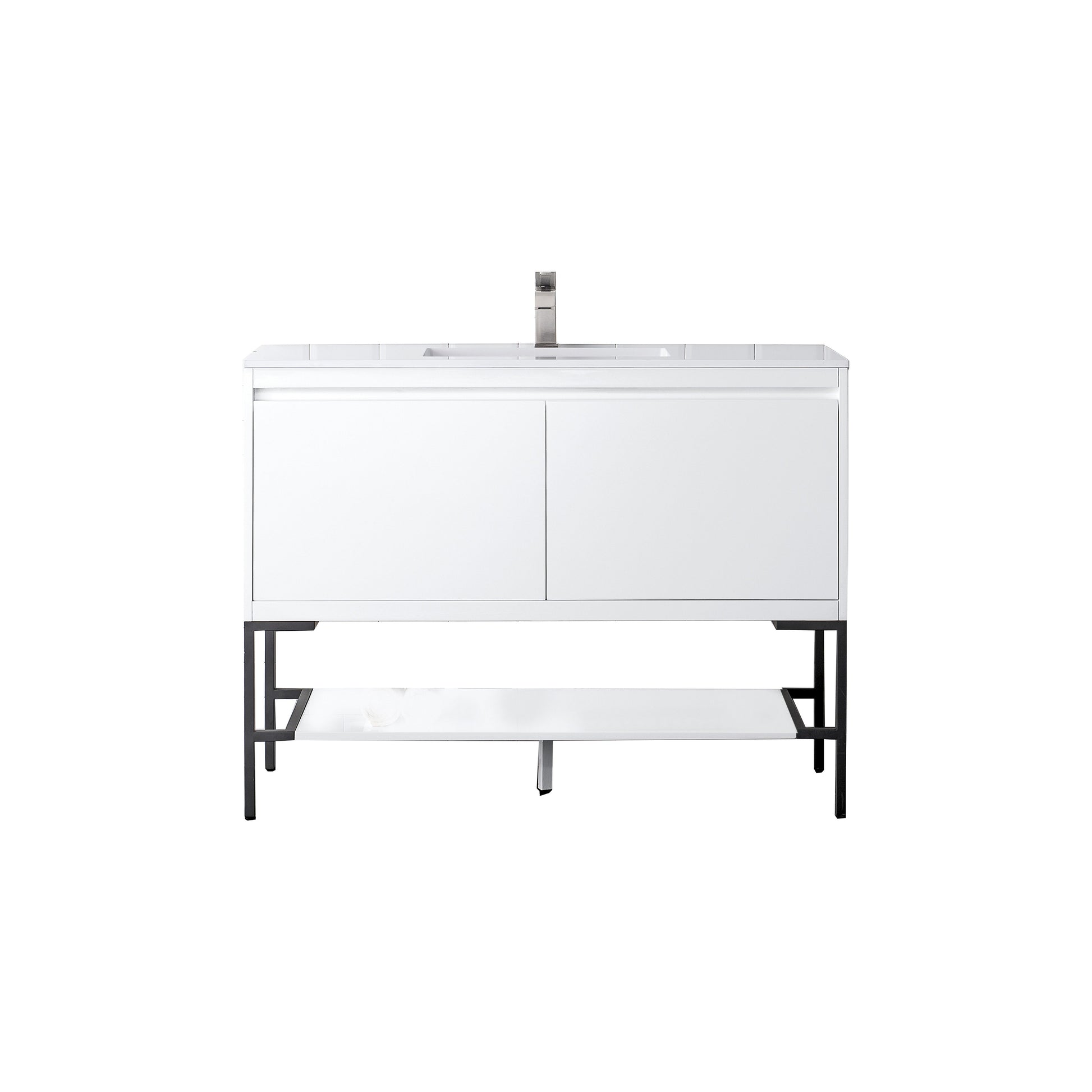 James Martin Vanities Mantova 47.3" Glossy White and Matte Black Base Single Vanity With Glossy White Composite Stone Top