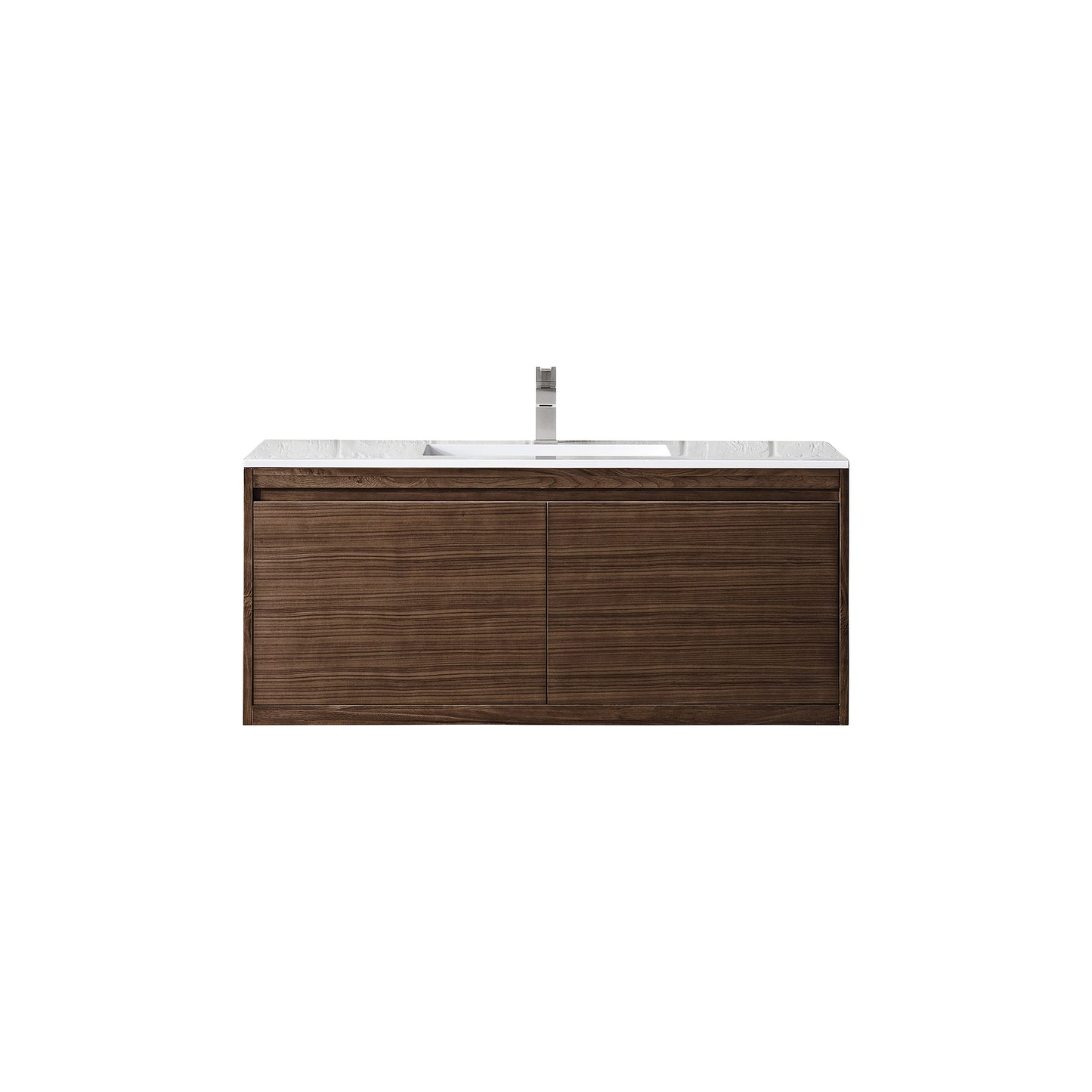 James Martin Vanities Mantova 47.3" Mid-Century Walnut Single Vanity With Glossy White Composite Stone Top