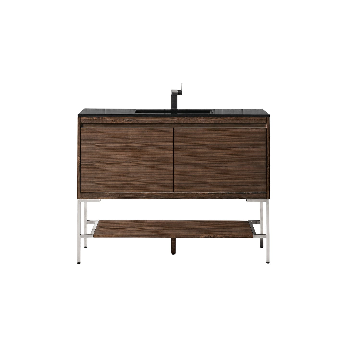 James Martin Vanities Mantova 47.3" Mid-Century Walnut and Brushed Nickel Base Single Vanity With Charcoal Black Composite Stone Top