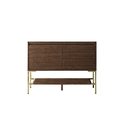 James Martin Vanities Mantova 47.3" Mid-Century Walnut and Champagne Brass Base Single Vanity Cabinet