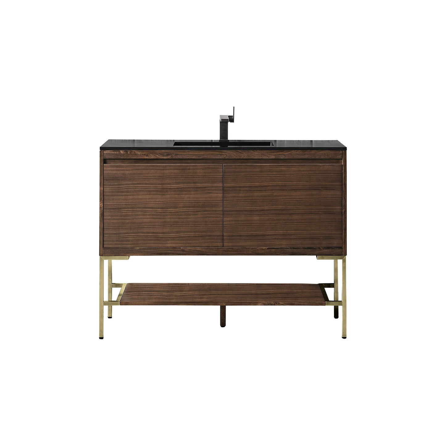 James Martin Vanities Mantova 47.3" Mid-Century Walnut and Champagne Brass Base Single Vanity With Charcoal Black Composite Stone Top