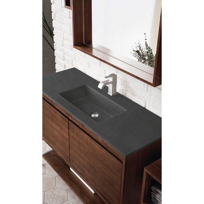 James Martin Vanities Mantova 47.3" Mid-Century Walnut and Matte Black Base Single Vanity With Charcoal Black Composite Stone Top