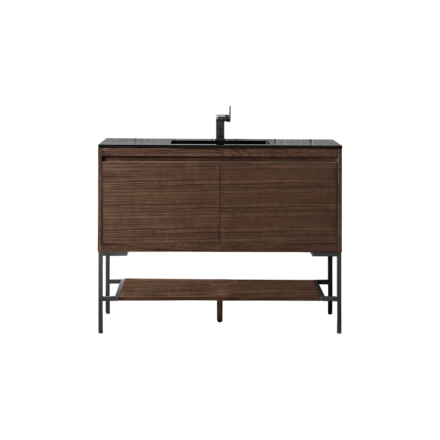 James Martin Vanities Mantova 47.3" Mid-Century Walnut and Matte Black Base Single Vanity With Charcoal Black Composite Stone Top