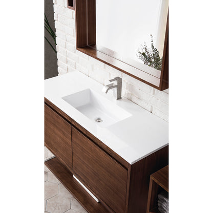 James Martin Vanities Mantova 47.3" Mid-Century Walnut and Matte Black Base Single Vanity With Glossy White Composite Stone Top