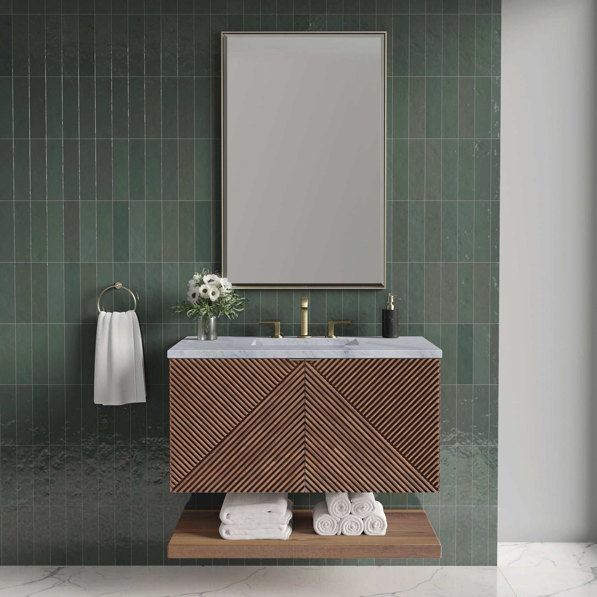 James Martin Vanities Marcello 36" Chestnut Single Vanity With 3 cm Carrara Marble Top