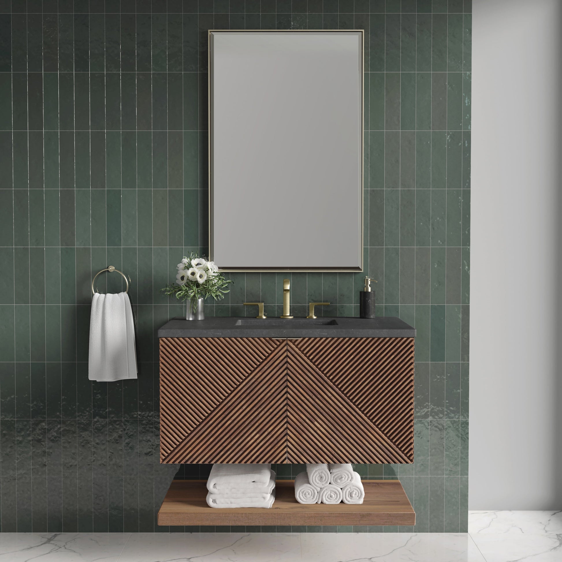 James Martin Vanities Marcello 36" Chestnut Single Vanity With 3 cm Charcoal Soapstone Top