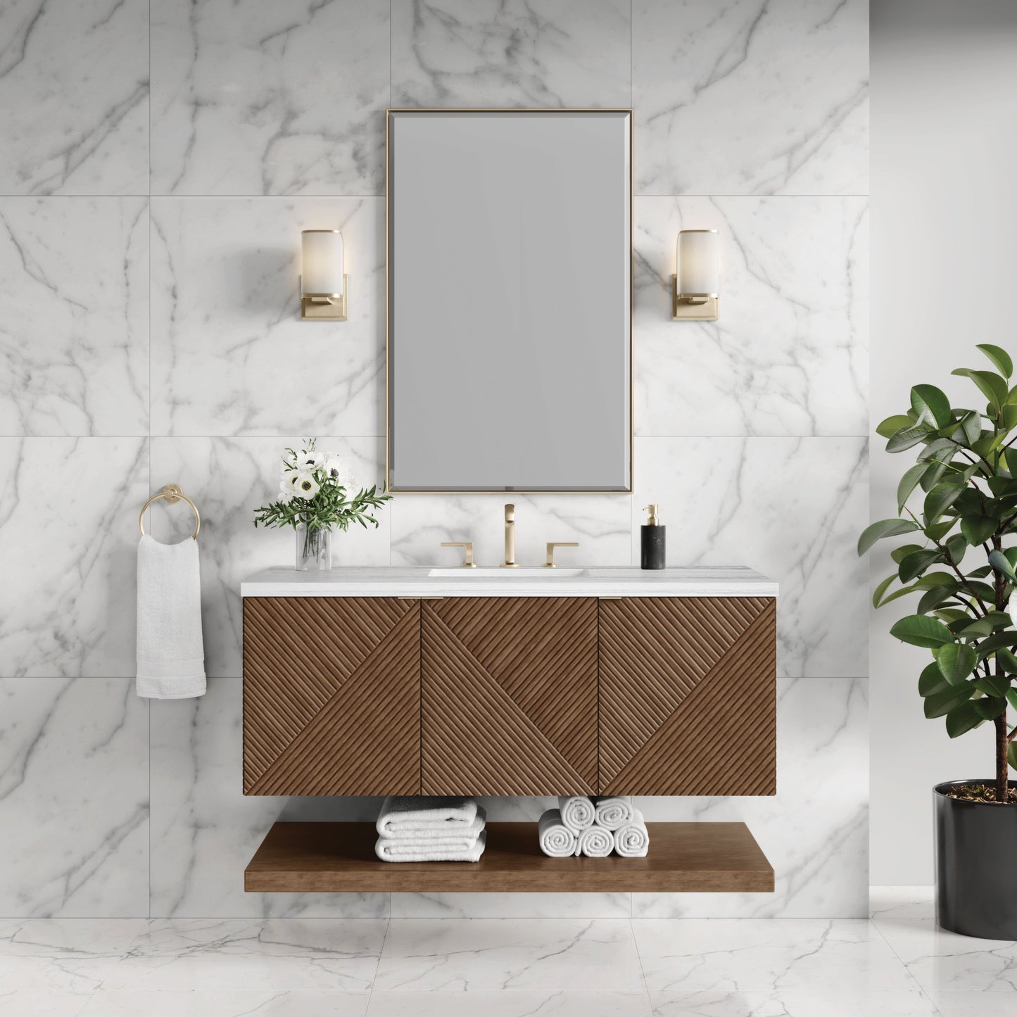 James Martin Vanities Marcello 48" Chestnut Single Vanity With 3 cm Arctic Fall Solid Surface Top