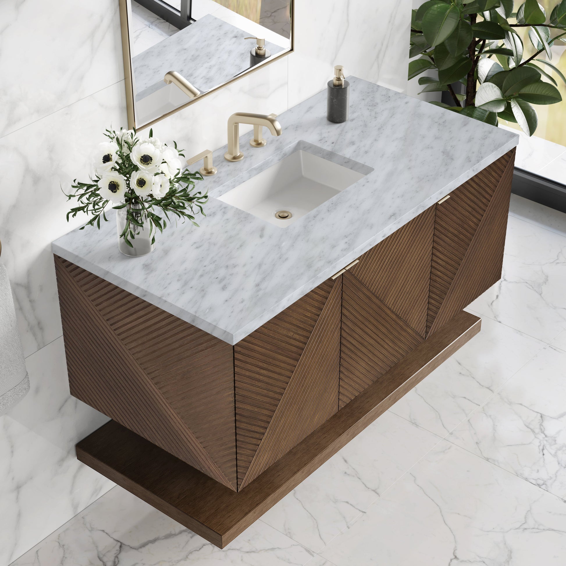 James Martin Vanities Marcello 48" Chestnut Single Vanity With 3 cm Carrara White Marble Top