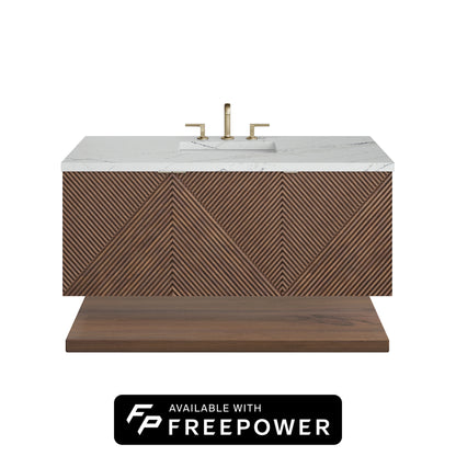 James Martin Vanities Marcello 48" Chestnut Single Vanity With 3cm Ethereal Noctis Silestone Top With FreePower Wireless Charger