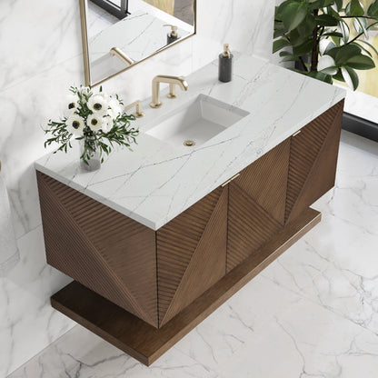 James Martin Vanities Marcello 48" Chestnut Single Vanity With 3cm Ethereal Noctis Silestone Top With FreePower Wireless Charger