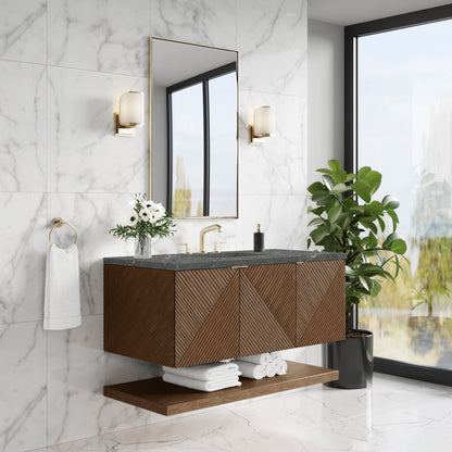 James Martin Vanities Marcello 48" Chestnut Single Vanity With 3cm Parisien Bleu Silestone Top With FreePower Wireless Charger