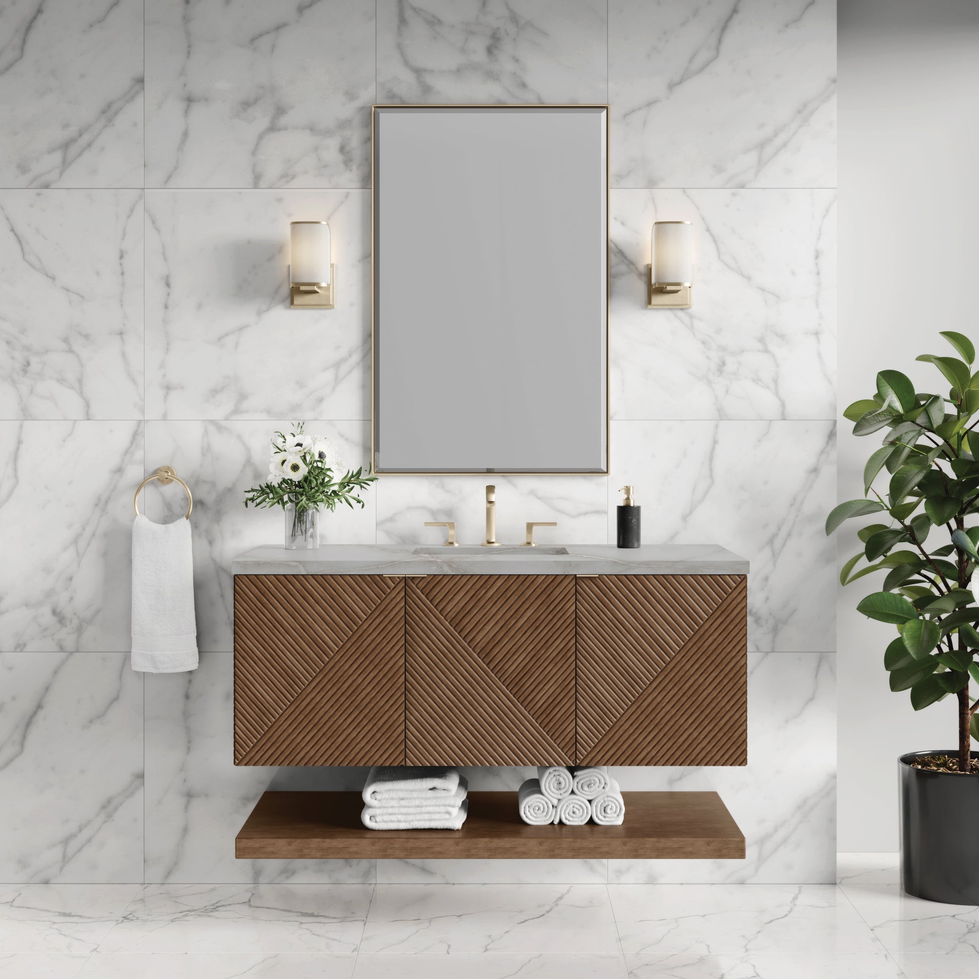 James Martin Vanities Marcello 48" Chestnut Single Vanity With 3cm Victorian Silver Silestone Top With FreePower Wireless Charger