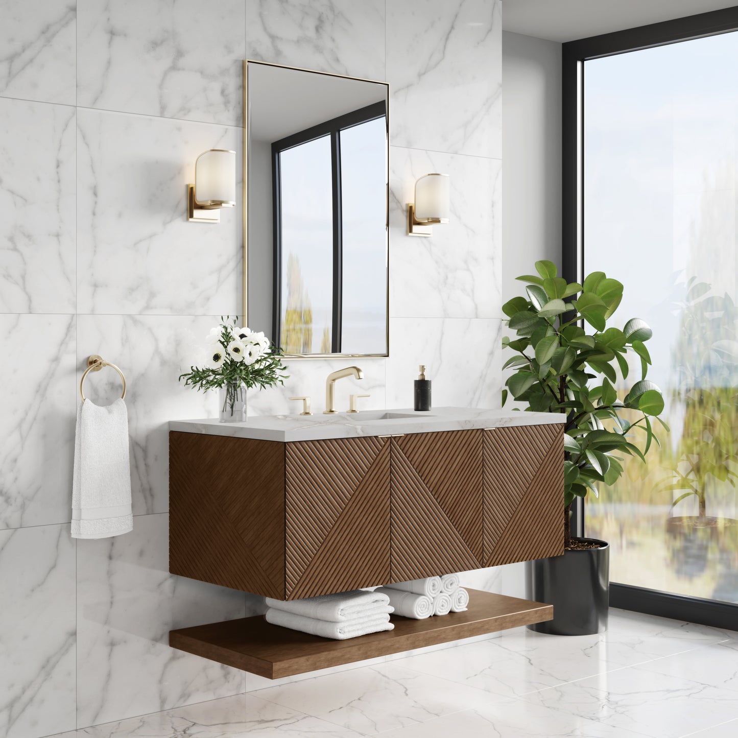 James Martin Vanities Marcello 48" Chestnut Single Vanity With 3cm Victorian Silver Silestone Top With FreePower Wireless Charger