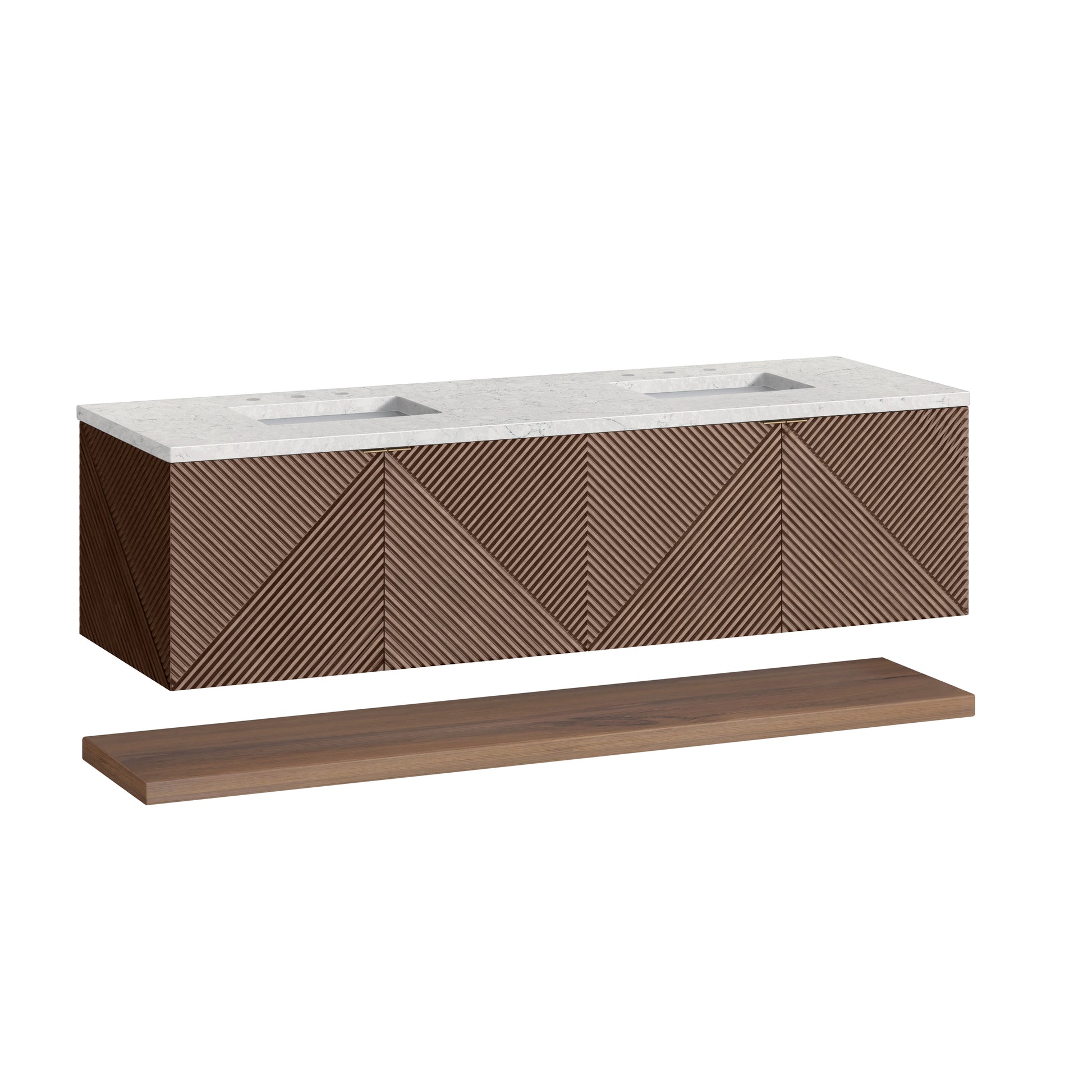 James Martin Vanities Marcello 72" Chestnut Double Vanity With 3 cm Eternal Jasmine Pearl Top and FreePower Wireless Charger