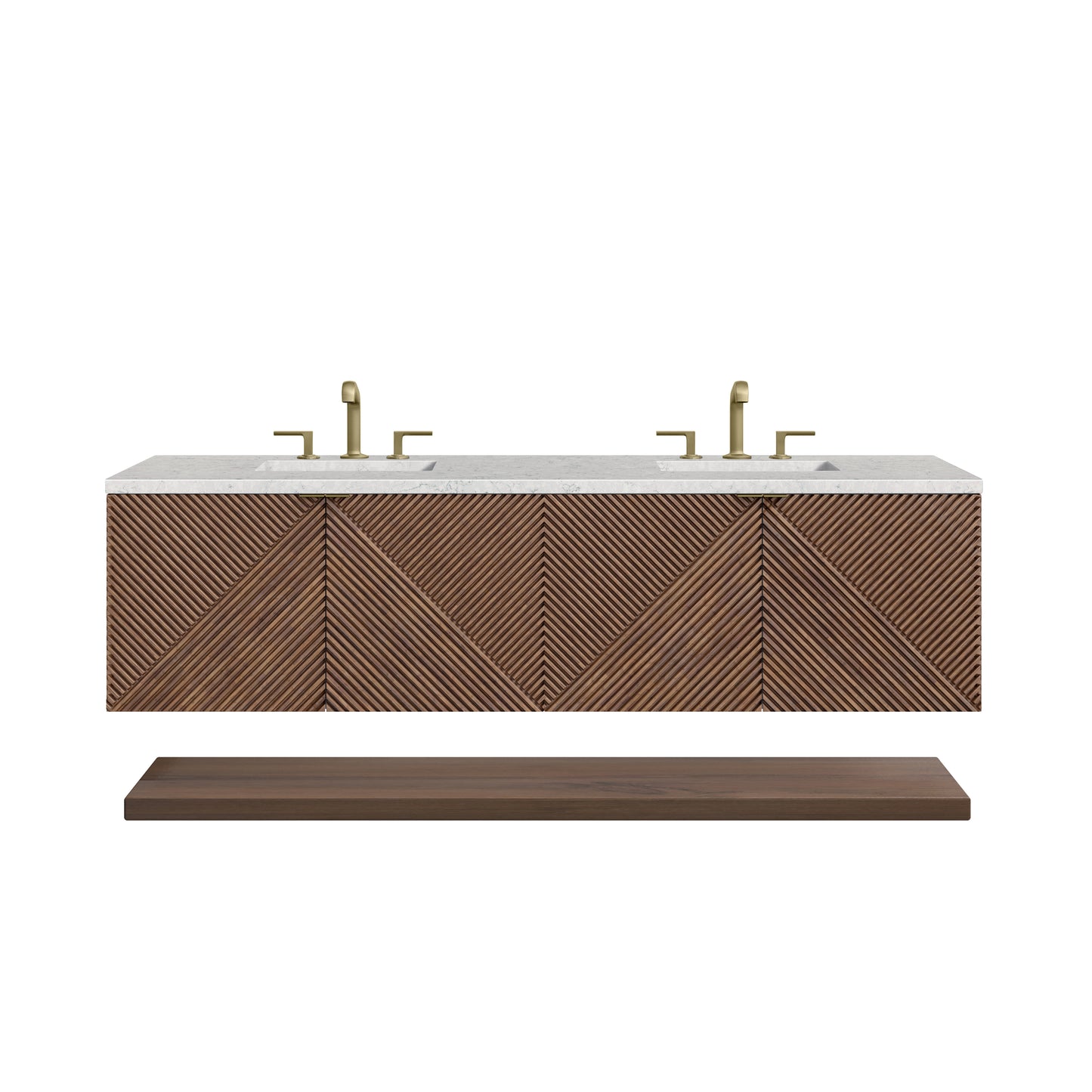 James Martin Vanities Marcello 72" Chestnut Double Vanity With 3 cm Eternal Jasmine Pearl Top and FreePower Wireless Charger