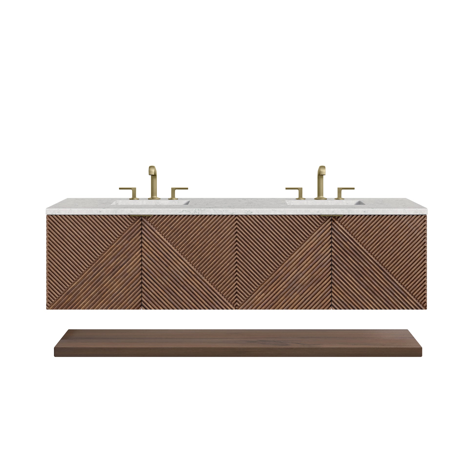 James Martin Vanities Marcello 72" Chestnut Double Vanity With 3 cm Eternal Jasmine Pearl Top and FreePower Wireless Charger