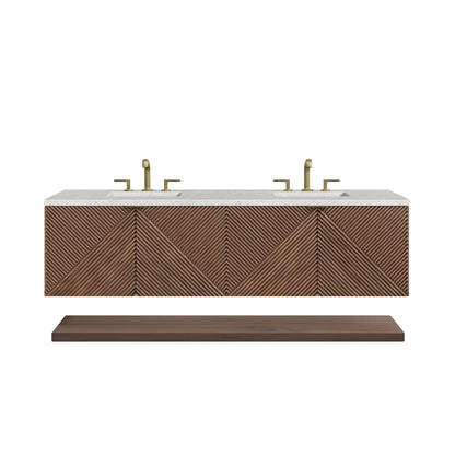 James Martin Vanities Marcello 72" Chestnut Double Vanity With 3 cm Eternal Jasmine Pearl Top and FreePower Wireless Charger