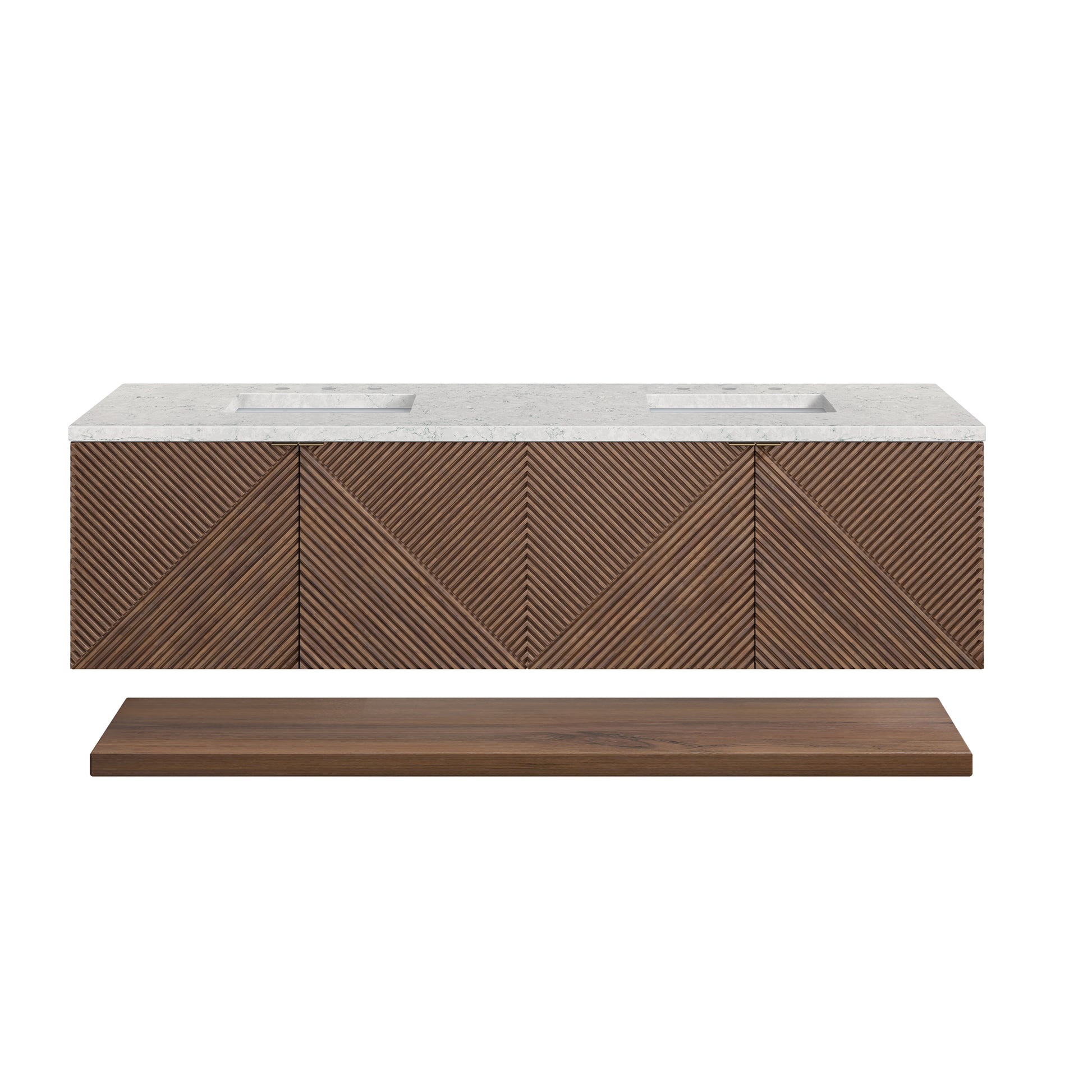 James Martin Vanities Marcello 72" Chestnut Double Vanity With 3 cm Eternal Jasmine Pearl Top and FreePower Wireless Charger