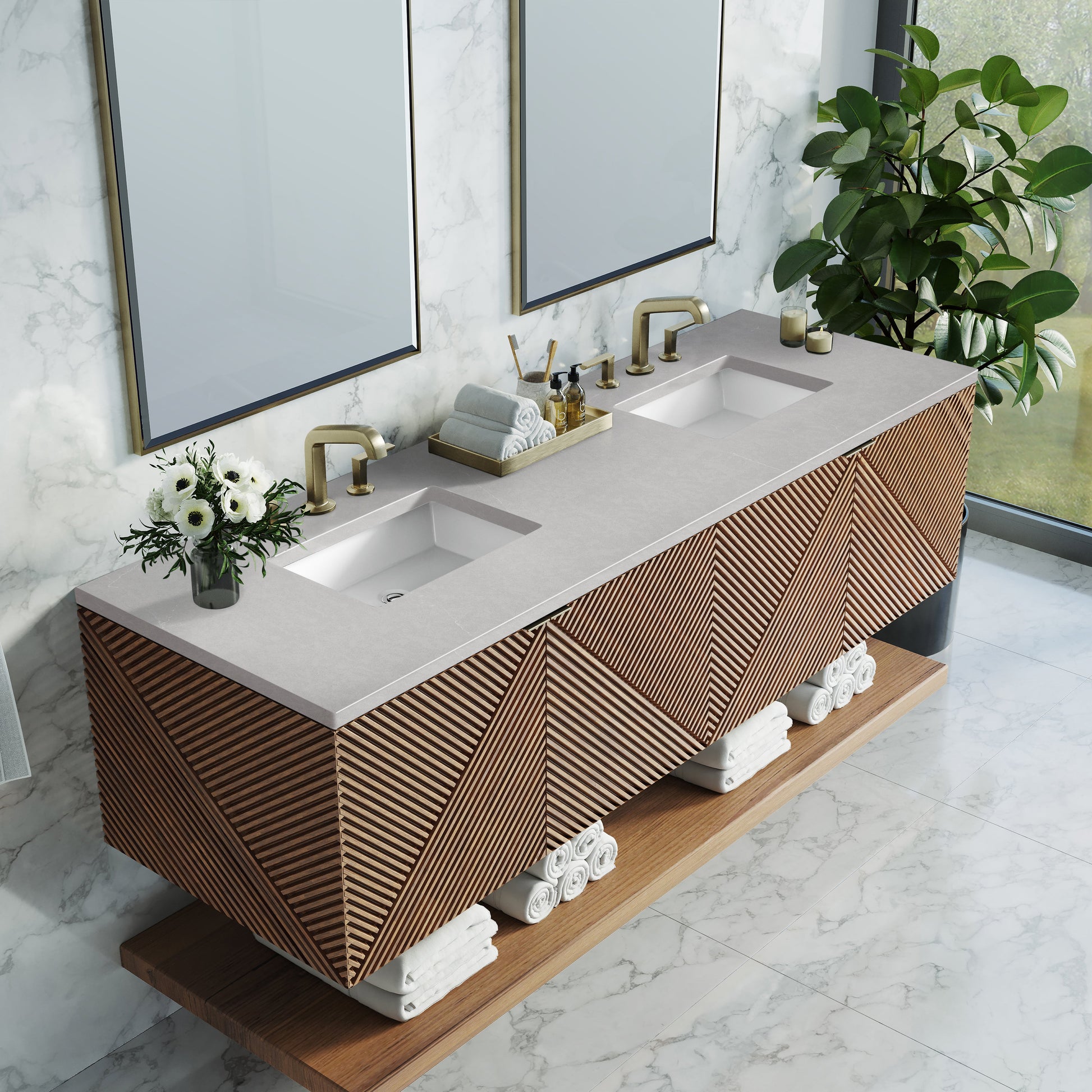 James Martin Vanities Marcello 72" Chestnut Double Vanity With 3 cm Eternal Serena Top