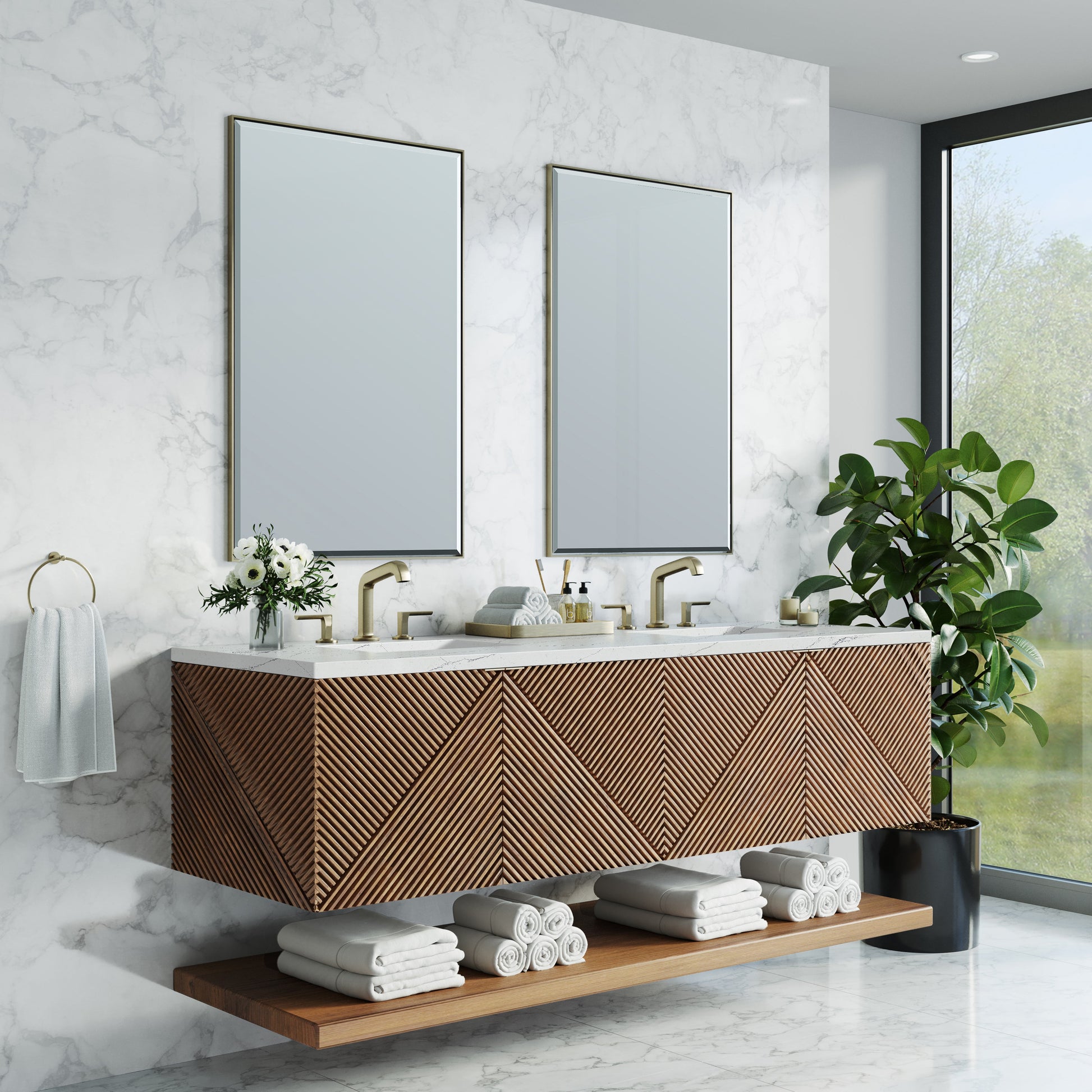 James Martin Vanities Marcello 72" Chestnut Double Vanity With 3 cm Ethereal Noctis Top