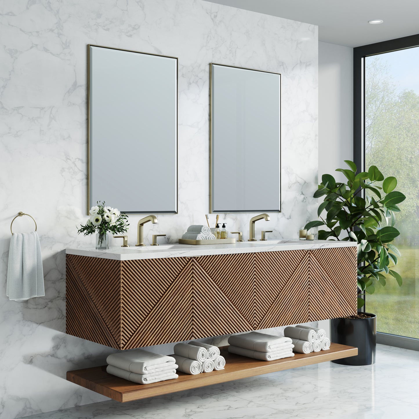 James Martin Vanities Marcello 72" Chestnut Double Vanity With 3 cm Ethereal Noctis Top and FreePower Wireless Charger