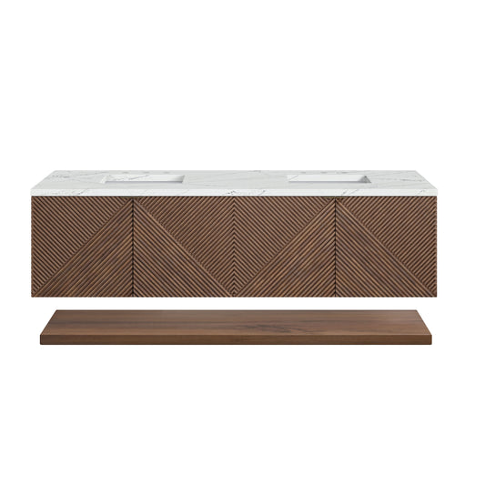 James Martin Vanities Marcello 72" Chestnut Double Vanity With 3 cm Ethereal Noctis Top and FreePower Wireless Charger