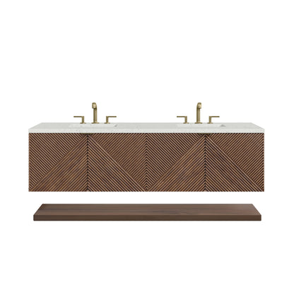 James Martin Vanities Marcello 72" Chestnut Double Vanity With 3 cm Lime Delight Top