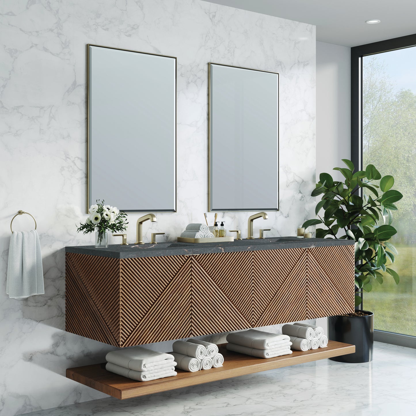 James Martin Vanities Marcello 72" Chestnut Double Vanity With 3 cm Parisien Bleu Top and FreePower Wireless Charger