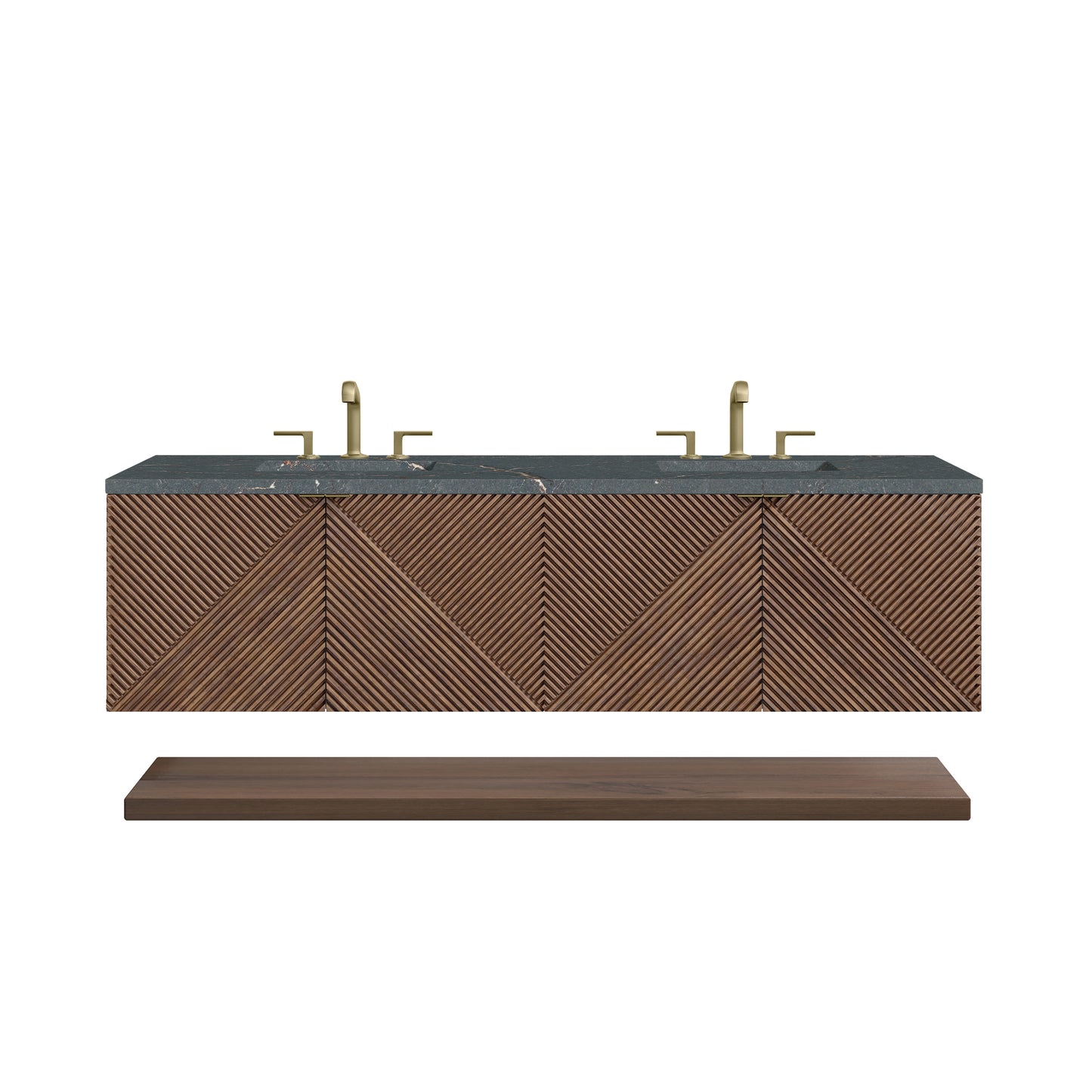 James Martin Vanities Marcello 72" Chestnut Double Vanity With 3 cm Parisien Bleu Top and FreePower Wireless Charger