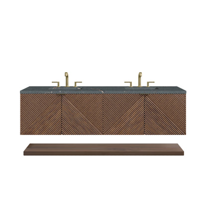 James Martin Vanities Marcello 72" Chestnut Double Vanity With 3 cm Parisien Bleu Top and FreePower Wireless Charger