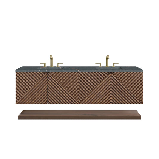 James Martin Vanities Marcello 72" Chestnut Double Vanity With 3 cm Parisien Bleu Top and FreePower Wireless Charger
