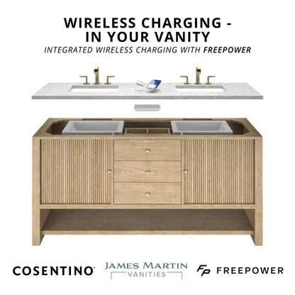 James Martin Vanities Marcello 72" Chestnut Double Vanity With 3 cm Victorian Silver Top and FreePower Wireless Charger