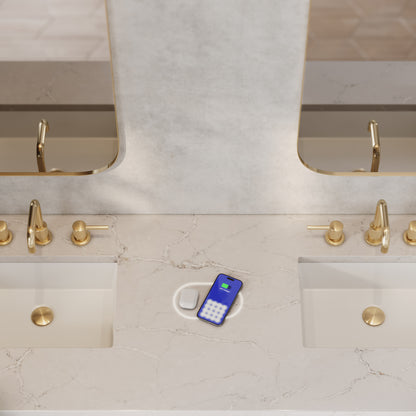 James Martin Vanities Marcello 72" Chestnut Double Vanity With 3 cm Victorian Silver Top and FreePower Wireless Charger