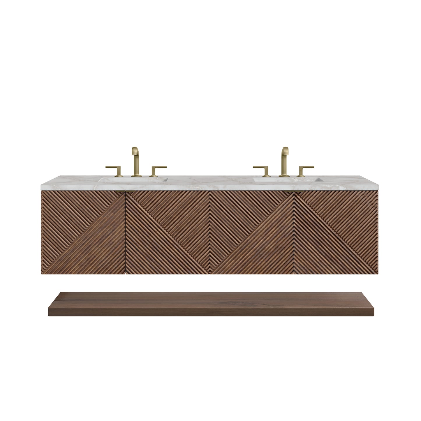 James Martin Vanities Marcello 72" Chestnut Double Vanity With 3 cm Victorian Silver Top and FreePower Wireless Charger