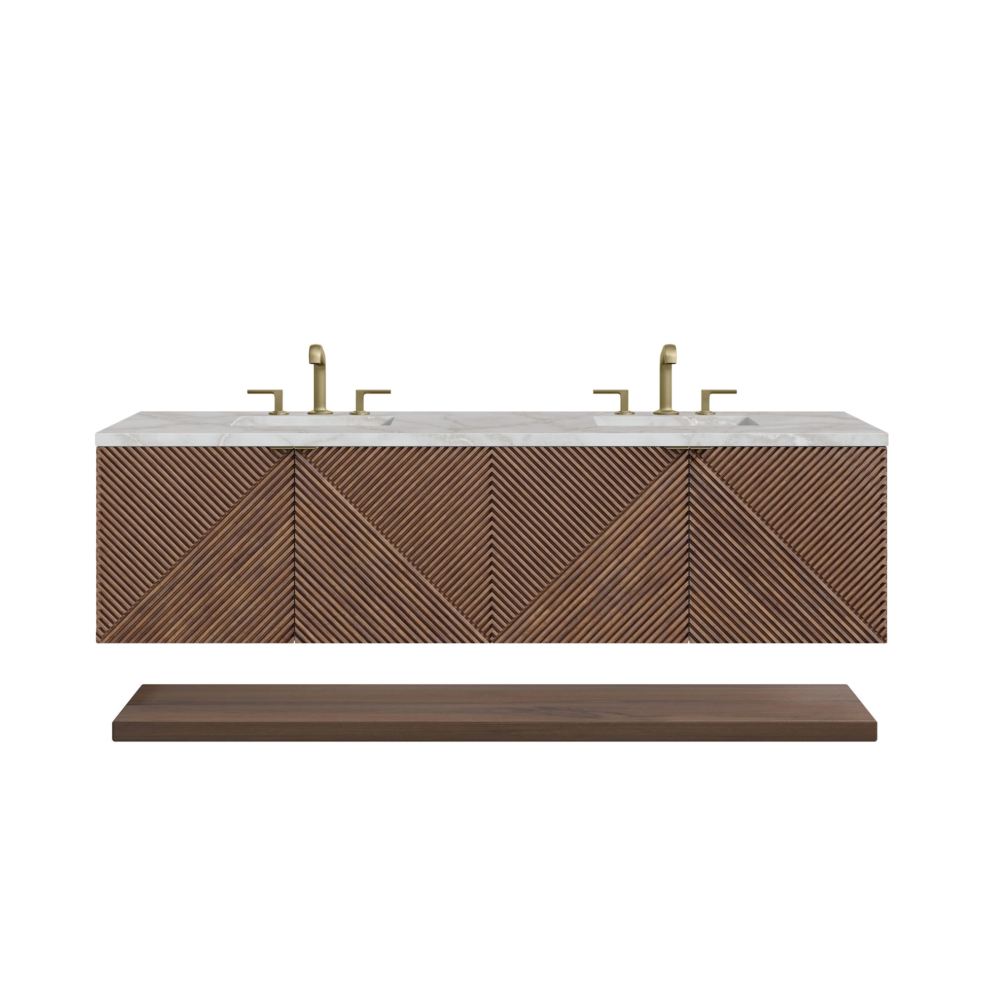 James Martin Vanities Marcello 72" Chestnut Double Vanity With 3 cm Victorian Silver Top and FreePower Wireless Charger