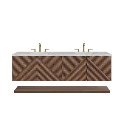 James Martin Vanities Marcello 72" Chestnut Double Vanity With 3 cm Victorian Silver Top and FreePower Wireless Charger