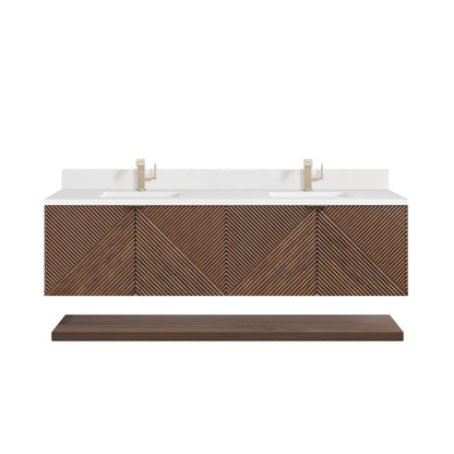 James Martin Vanities Marcello 72" Chestnut Double Vanity With Single Hole 3 cm White Zeus Top & Backsplash