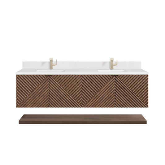 James Martin Vanities Marcello 72" Chestnut Double Vanity With Single Hole 3 cm White Zeus Top & Backsplash