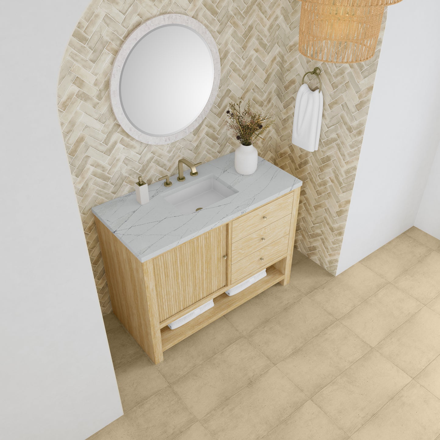 James Martin Vanities Marigot 48" Sunwashed Oak Single Vanity With 3cm Ethereal Noctis Silestone Top With FreePower Wireless Charger