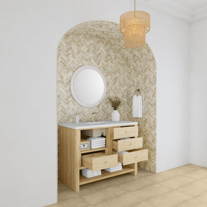 James Martin Vanities Marigot 48" Sunwashed Oak Single Vanity With 3cm Ethereal Noctis Silestone Top With FreePower Wireless Charger