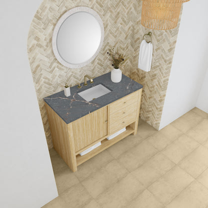 James Martin Vanities Marigot 48" Sunwashed Oak Single Vanity With 3cm Parisien Bleu Silestone Top With FreePower Wireless Charger