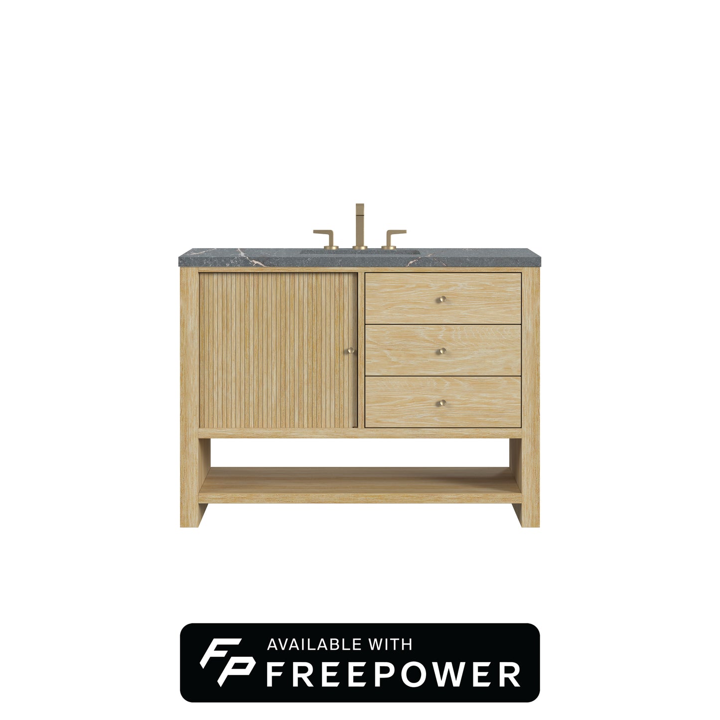 James Martin Vanities Marigot 48" Sunwashed Oak Single Vanity With 3cm Parisien Bleu Silestone Top With FreePower Wireless Charger