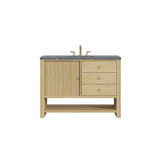 James Martin Vanities Marigot 48" Sunwashed Oak Single Vanity With 3cm Parisien Bleu Silestone Top With FreePower Wireless Charger