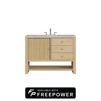 James Martin Vanities Marigot 48" Sunwashed Oak Single Vanity With 3cm Victorian Silver Silestone Top With FreePower Wireless Charger