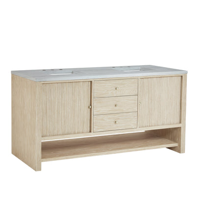 James Martin Vanities Marigot 72" Sunwashed Oak Double Vanity With 3 cm Arctic Fall Solid Surface Top