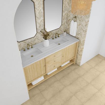 James Martin Vanities Marigot 72" Sunwashed Oak Double Vanity With 3 cm Arctic Fall Solid Surface Top