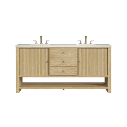 James Martin Vanities Marigot 72" Sunwashed Oak Double Vanity With 3 cm Arctic Fall Solid Surface Top