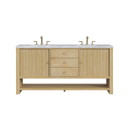 James Martin Vanities Marigot 72" Sunwashed Oak Double Vanity With 3 cm Carrara White Marble Top