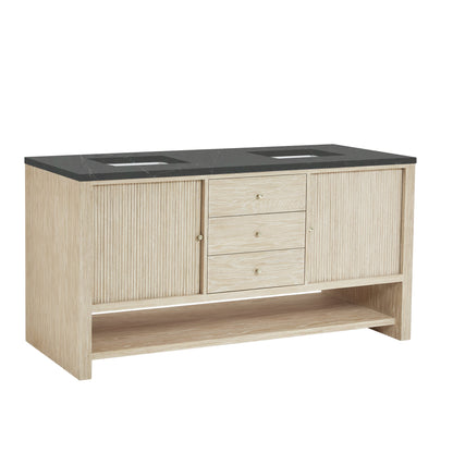 James Martin Vanities Marigot 72" Sunwashed Oak Double Vanity With 3 cm Charcoal Soapstone Quartz Top