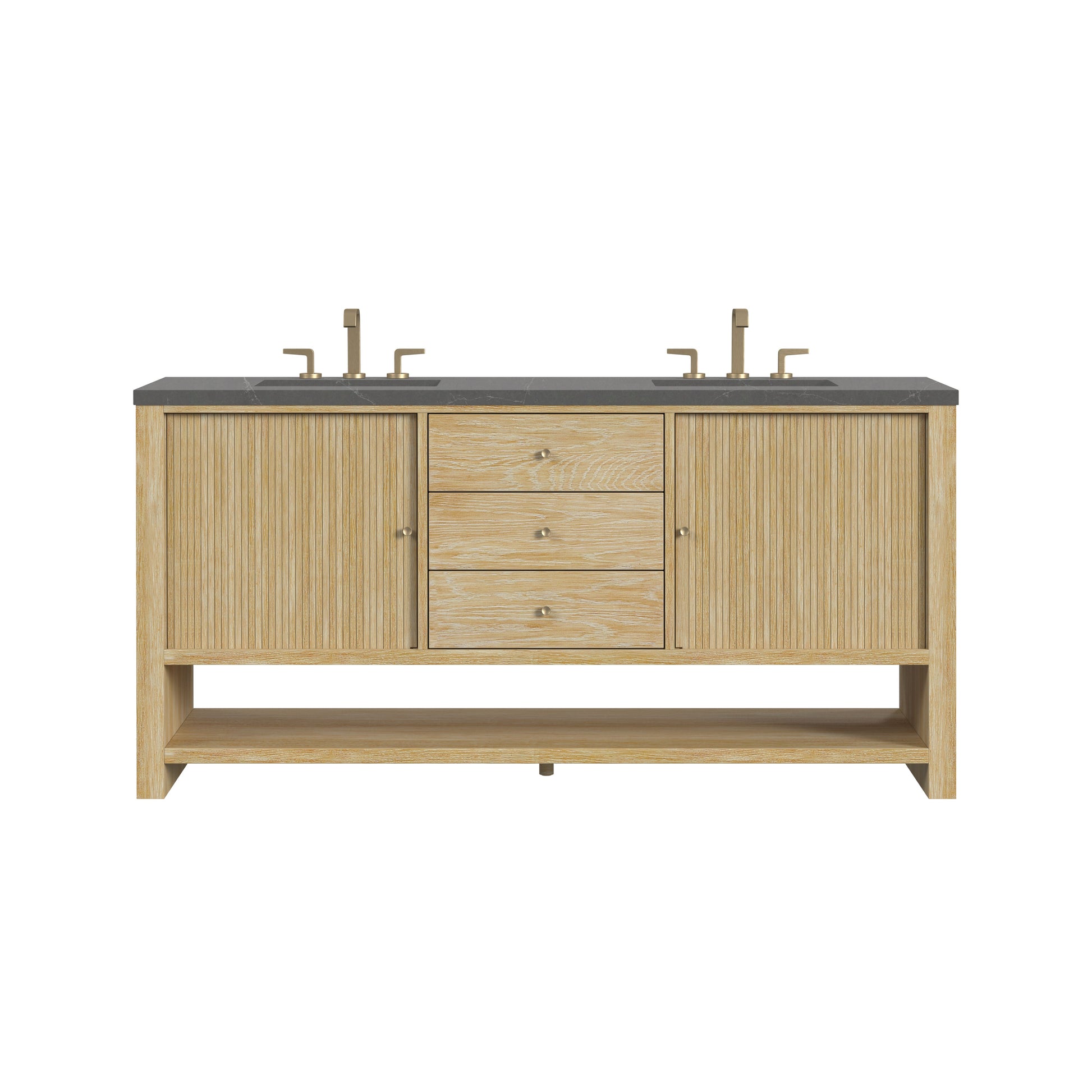 James Martin Vanities Marigot 72" Sunwashed Oak Double Vanity With 3 cm Charcoal Soapstone Quartz Top